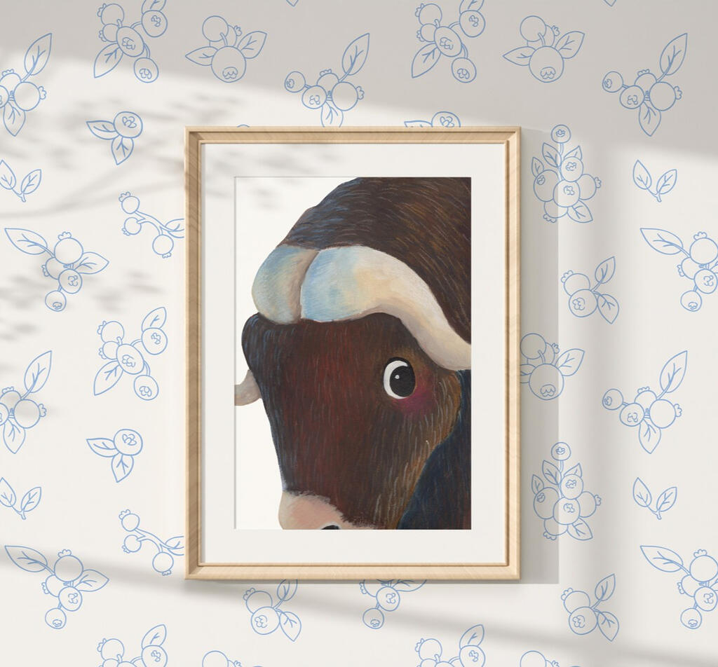 Muskox Wall Art Mockup (Gouache, Digital)