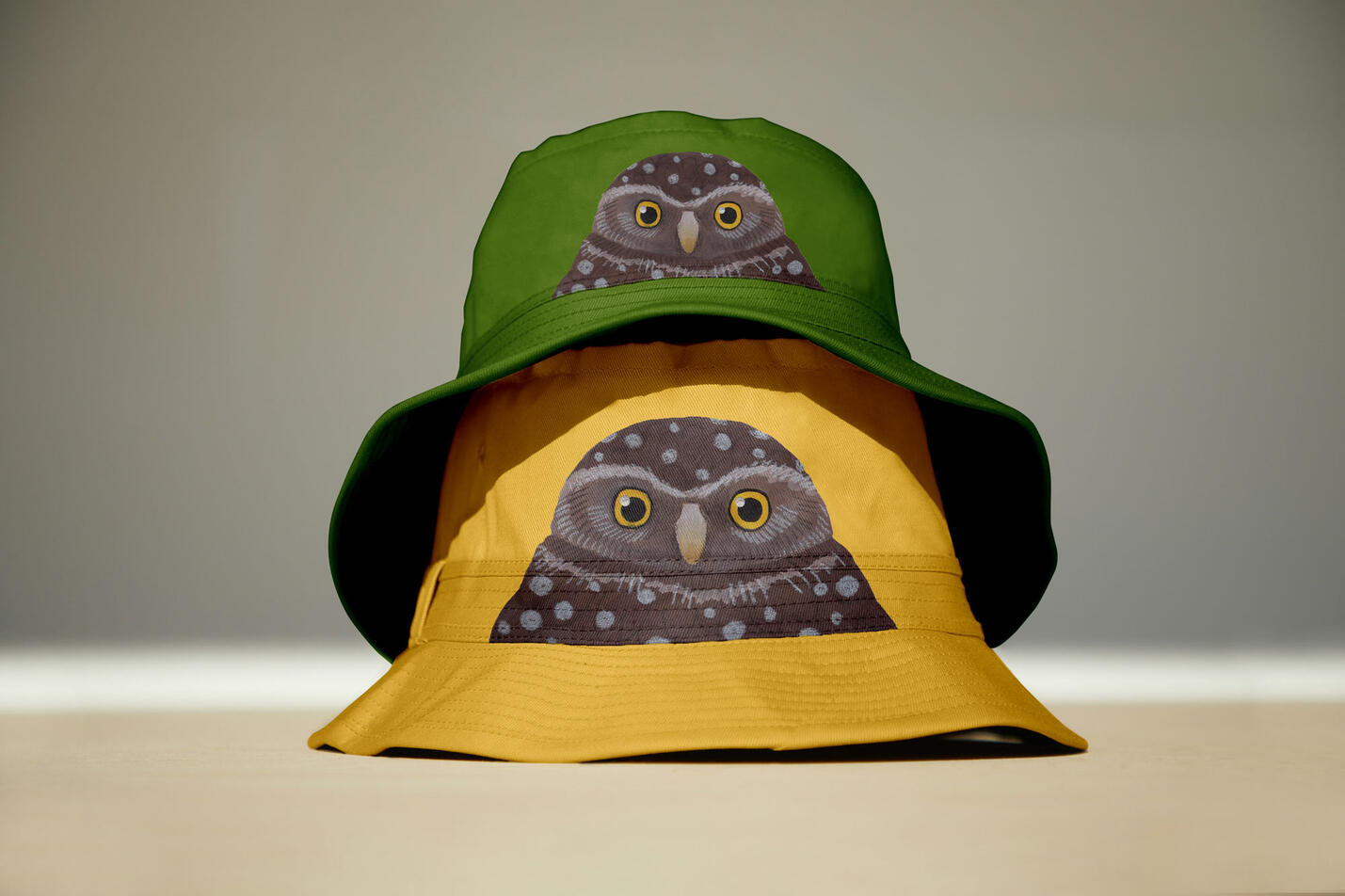 Burrowing Owl Hat Mockup (Gouache, Digital)