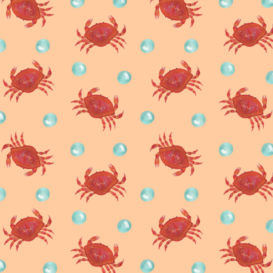 Crab Repeat Pattern (Gouache, Digital)